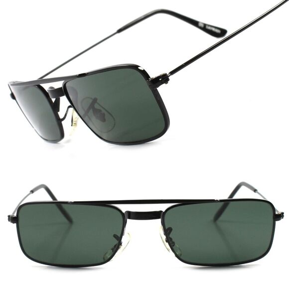 True Vintage Deadstock 80s Classic Black Mens Small Hipster Rectangle Sunglasses - Picture 1 of 4